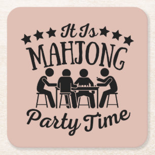 Es ist Mahjong Party Zeit   Funny mahjong Rechteckiger Pappuntersetzer