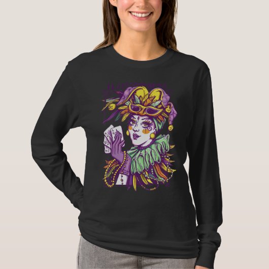 Es ist Mardi Gras Frau Jester Hat Parade Beads Mas T-Shirt (Vorderseite)