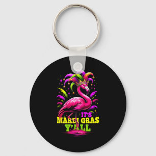 Es ist Mardi Gras, Leute, Rosa Flamingo trägt Narr Schlüsselanhänger