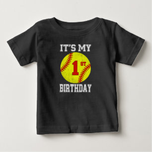 Es ist mein 1. Geburtstag Mädchen Softball 1 Jahr Baby T-shirt