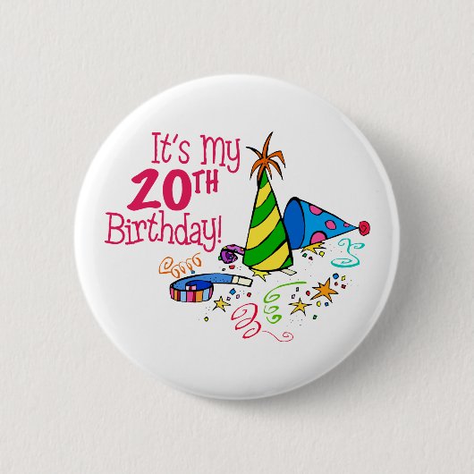 Es ist mein 20. Geburtstag (Party-Hüte) Button (Vorderseite)