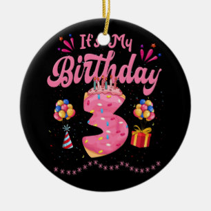 Es ist mein 3. Geburtstag Doughnut Happy 3 Jahre a Keramik Ornament