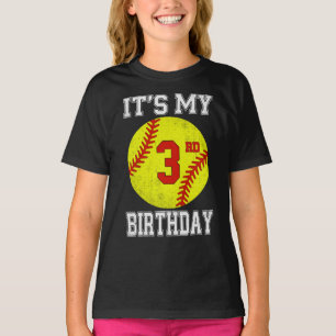 Es ist mein 3. Geburtstag Mädchen Softball 3 Jahre T-Shirt