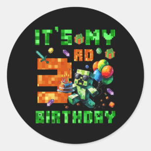 Es ist mein 3. Geburtstag Pixel-Nummer Videospiel  Runder Aufkleber
