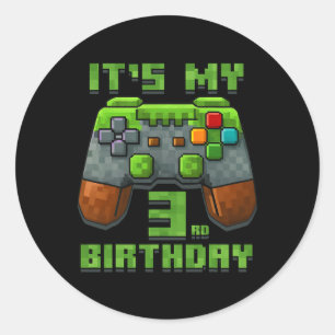 Es ist mein 3. Geburtstag Shirt Gamer Video Pixel  Runder Aufkleber
