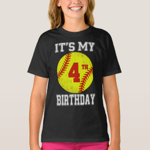 Es ist mein 4. Geburtstag Mädchen Softball 4 Jahre T-Shirt
