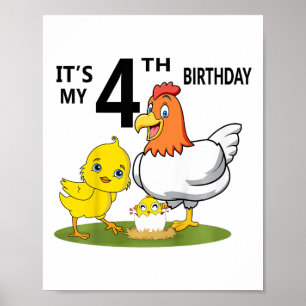 Es ist mein 4. Geburtstag Süßes Huhn 4 Jahre alte  Poster
