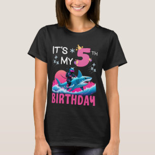 Es ist mein 5. Geburtstag Ninja Cat Riding Shark 5 T-Shirt
