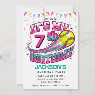 Es ist mein 7. Geburtstag Softball-Geburtstag Einladung