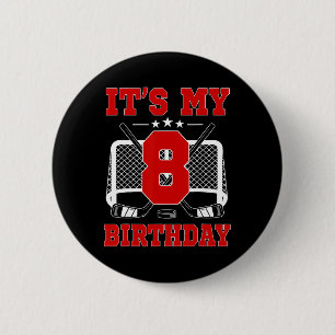 Es ist mein 8. Geburtstag Mädchen Eishockey Thema Button