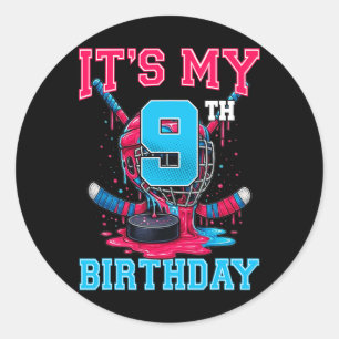Es ist mein 9. Geburtstag Hockey 9 Jahre alter Eis Runder Aufkleber