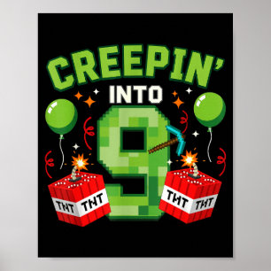 Es ist mein 9. Geburtstag Junge Gamer Schleichend Poster