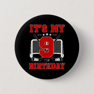 Es ist mein 9. Geburtstag Mädchen Eishockey Thema  Button