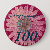Es ist mein Geburtstag!! Blumen-100. Geburtstag Button (Vorderseite)