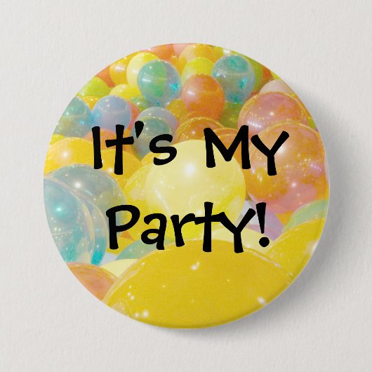 "Es ist mein Party" Bunte Ballons Button (Vorderseite)