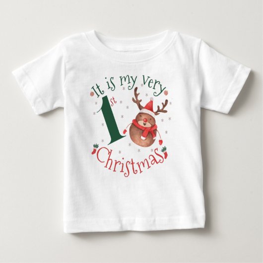 Es ist meine allererste Weihnachtswasserfarben-Ren Baby T-shirt (Vorderseite)