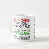 Es ist mir egal, ich bin Phantastischer Witzbold Kaffeetasse (Vorderseite Links)