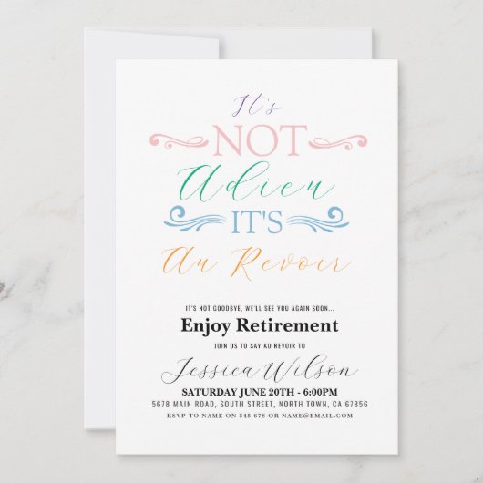 Es ist nicht Adieu, es ist Au Revoir Retirement Pa Einladung (Vorderseite)