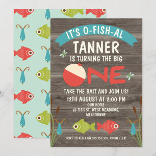 Es ist O-Fisch-al Fishing 1. Geburtstagseinladung Einladung