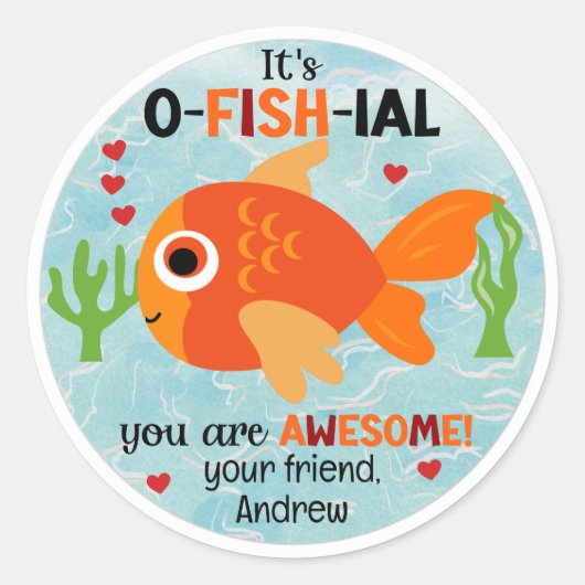 Es ist O-FISH-IAL Fisch Valentinstag Aufkleber (Vorderseite)