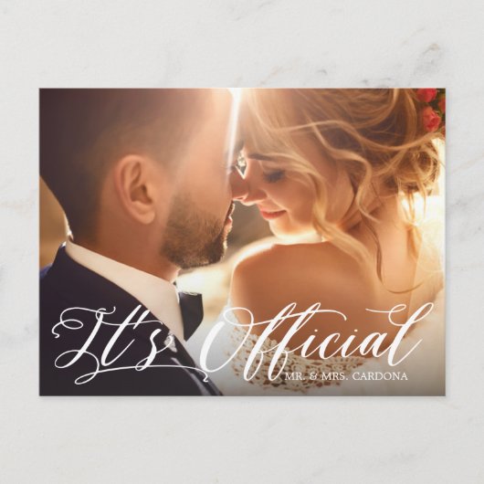 Es ist Offizielles Elopement-Foto Ankündigungspostkarte (Vorderseite)