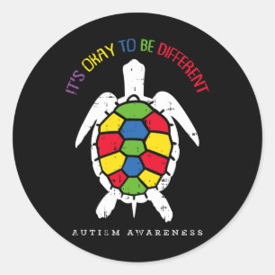 Es ist okay, anders zu sein Autism Awareness Turtl Runder Aufkleber