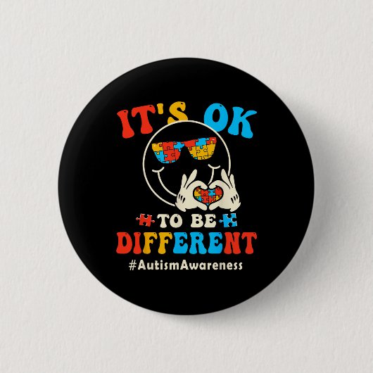 Es ist okay, anders zu sein, Autismus Groovy Smile Button (Vorderseite)