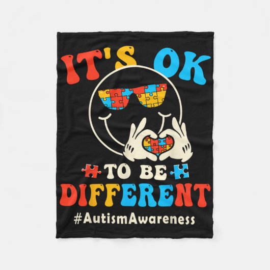 Es ist okay, anders zu sein Autismus Groovy Smiley Fleecedecke (Vorderseite)