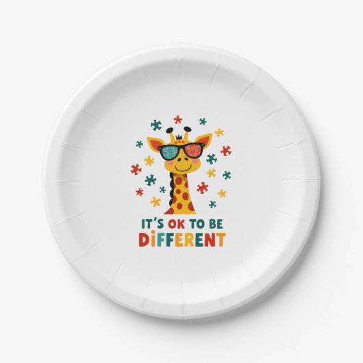 Es ist okay, anders zu sein Giraffe Autism Awarene Pappteller (Vorderseite)