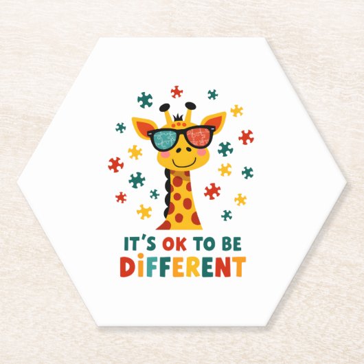 Es ist okay, anders zu sein Giraffe-Autismus-Bewus Untersetzer (Vorderseite)