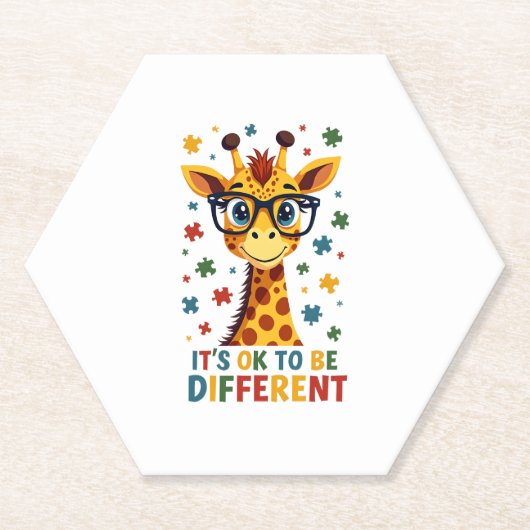Es ist okay, anders zu sein Giraffe-Autismus-Bewus Untersetzer (Vorderseite)