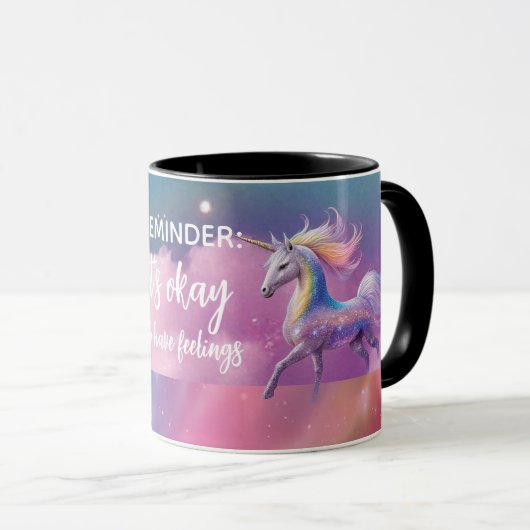 Es ist okay, Gefühle Rainbow Glitzer Unicorn zu ha Tasse (VorderseiteRechts)