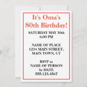 Es ist Omas 80. Geburtstagsfahndung Einladung (Rückseite)