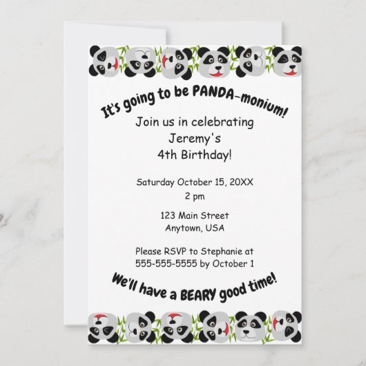 Es ist Panda-Monium Einladung (Vorderseite)