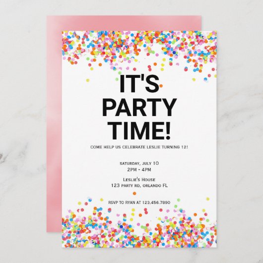 Es ist Party Time Birthday Einladung (Vorne/Hinten)