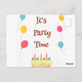 Es ist Party Time Birthday Einladung Postkarte (Rückseite)