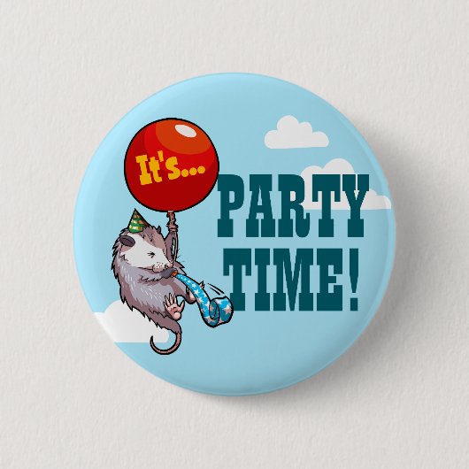 Es ist PARTY ZEIT! Floating Opossum Balloon Possum Button (Vorderseite)
