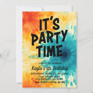 Es ist Party Zeit Groovy Gefärbte Krawatte Geburts Einladung