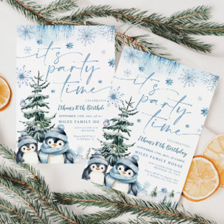 Es ist Party Zeit Pinguin Winter Geburtstagseinlad Einladung