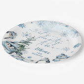 Es ist Party Zeit Pinguin Wintergeburt Pappteller (Schrägansicht)