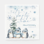 Es ist Party Zeit Pinguin Wintergeburt Serviette (Vorderseite)