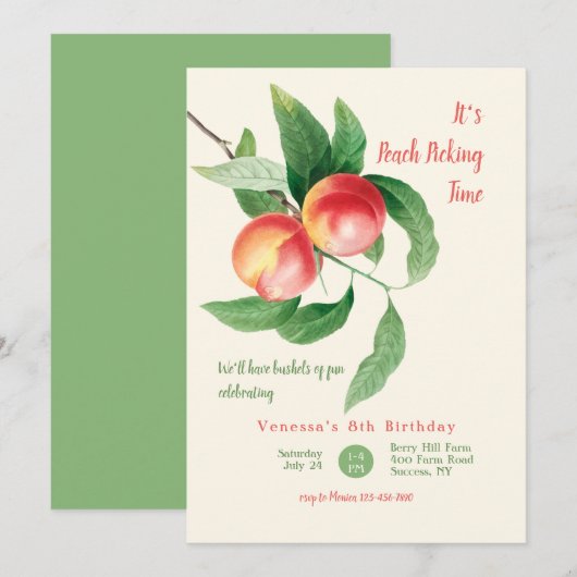 Es ist Peach Picking Time Einladung (Vorne/Hinten)