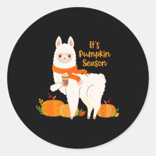 Es ist Pumpkin Jahreszeit Llama Herbst Blätter fal Runder Aufkleber