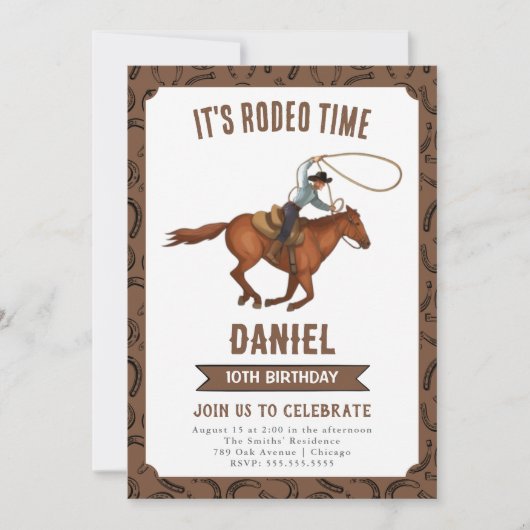 Es ist Rodeo Time Cowboy Geburtstag Einladung (Vorderseite)