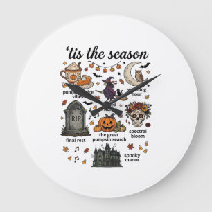 Es ist Saison Halloween Hexe Kürbis Schädel_1 Große Wanduhr