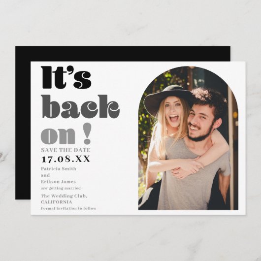 Es ist Save the Date wieder auf dem schwarzen Skri (Vorne/Hinten)