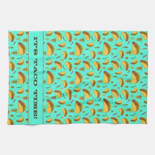 Es ist Taco Time Cool mexikanisches Muster Blue Geschirrtuch (Horizontal)