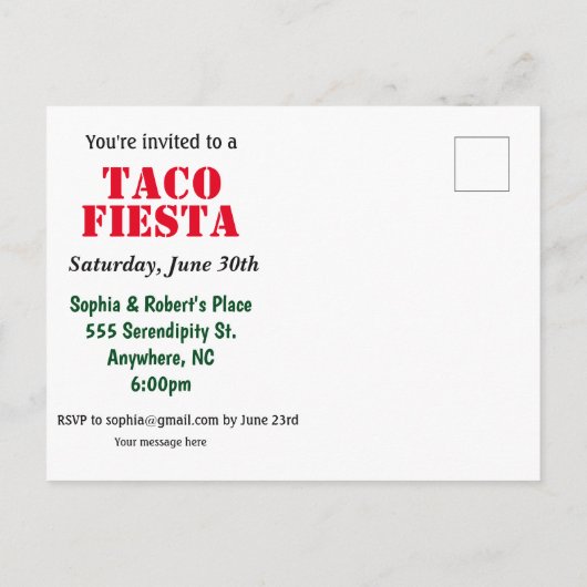 Es ist Taco-Zeit | Taco Party Fiesta Einladung (Rückseite)