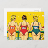 Es ist toll hier, Hübsche Frauen am Strand, lustig Postkarte (Vorne/Hinten)