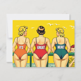 Es ist toll hier, Hübsche Frauen am Strand, lustig Postkarte